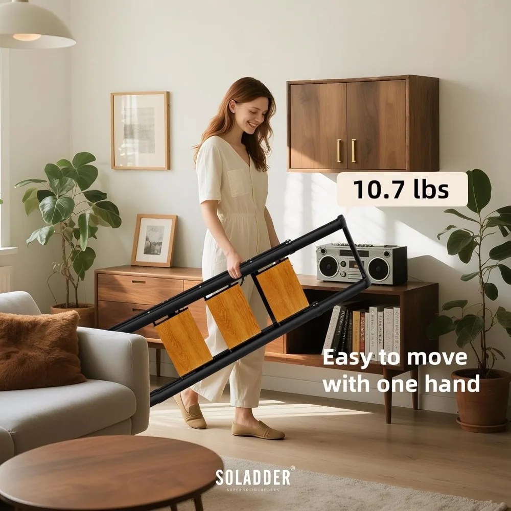 مقعد ألومنيوم خفيف الوزن قابل للطي مع درابزين للاستخدام في المطبخ والخزانة والمكتبة، يدعم 300 رطل #5