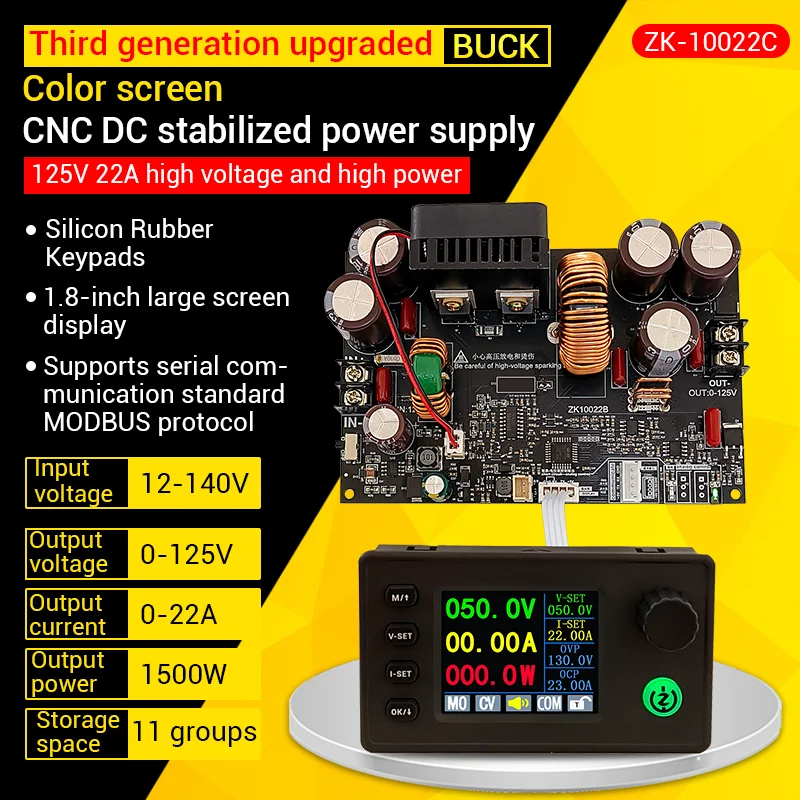 ZK-10022C 125V 22A 1500W Buck Converter CC CV Step-Down Module LCD Adjustable Regulated Stabilized Voltage Power Supply