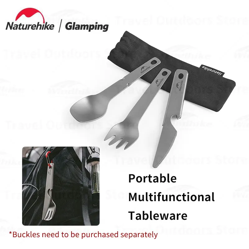 Naturehike Titanium Multifunction Portable Cutlery Set Knife/Fork/Spoon 3-In-1 Set Outdoor Tableware Bottle Opener Tool