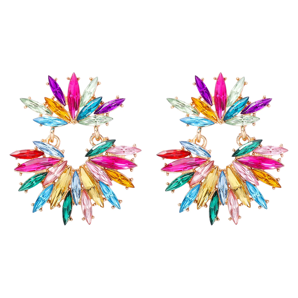 High-quality Colorful Crystal Rhinestone Leaf-shaped Earrings for Women 2024 Trend New Luxury Wedding Party Statement Jewelry