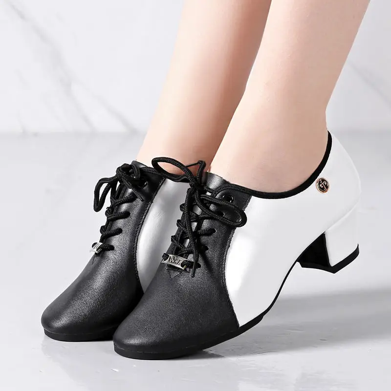 Genuine Leather Dance Shoes Adult Soft Modern Dance Shoes Women Square Shoes Teacher Latin Dance Shoe Sneakers Ballroom Dancing