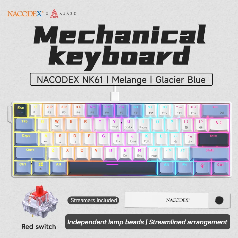 AJAZZ NK61 Mechanisch Bedraad Gaming Toetsenbord RGB Lichteffecten Ondersteunt Hot-Swappable 61 Toetsen Mechanisch Gaming Toetsenbord