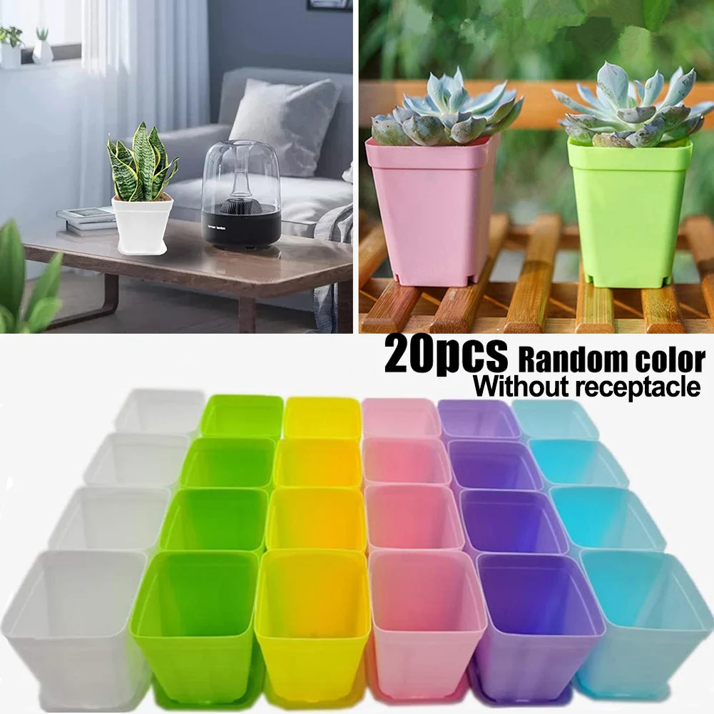 20pcs Mini Basin Square Flower Pot Colorful Succulent Plant Trays Home Office Decor DIY Green Plants Pot For Home Decoration