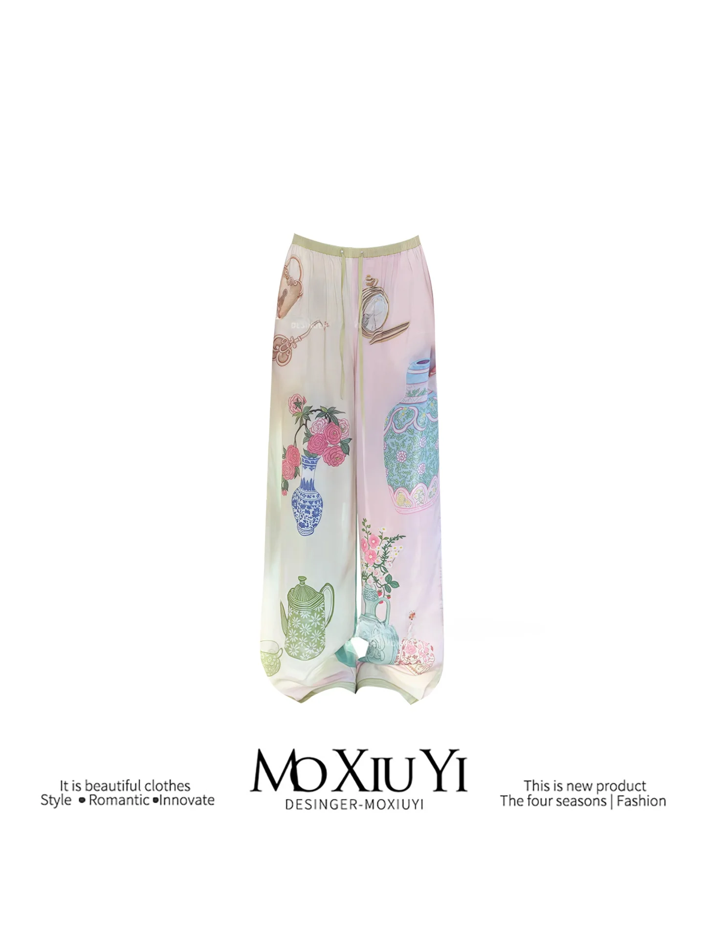 

MoXiu STUDIO Color Blo Print Повседневные широкие брюки Дышащие летние брюки для отдыха для женщин большие размеры Faion