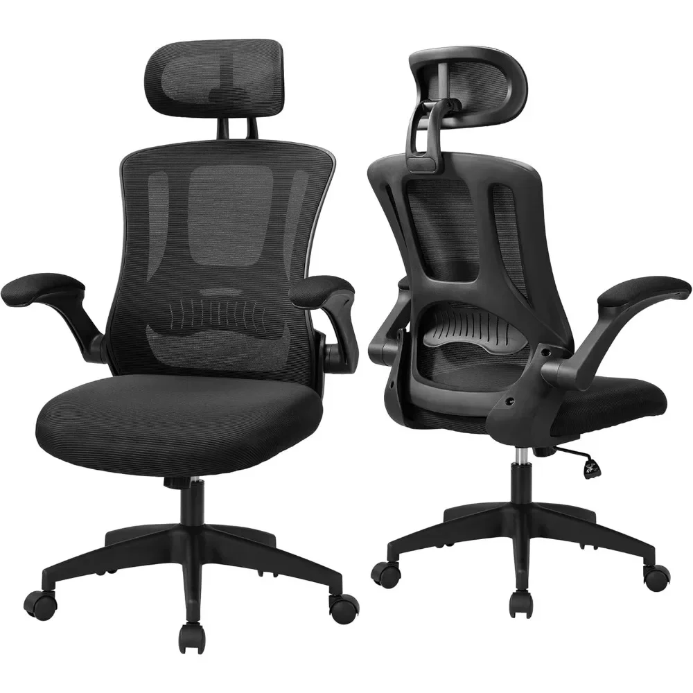 

Ergonomic Office Desk Chair - Computer Chair with Adjustable Flip-Up Armrests, Lumbar Support, Headrest & Tilt Function