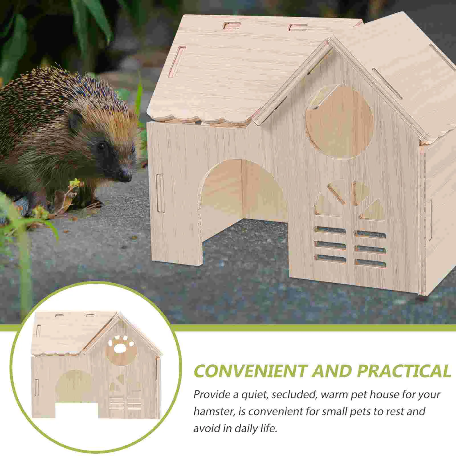 Hamster Wood House Rabbit Guinea Pig House Rabbit Household Decorative Cage Hamster Hideout Wooden House Wear-Resistant Pet Cage