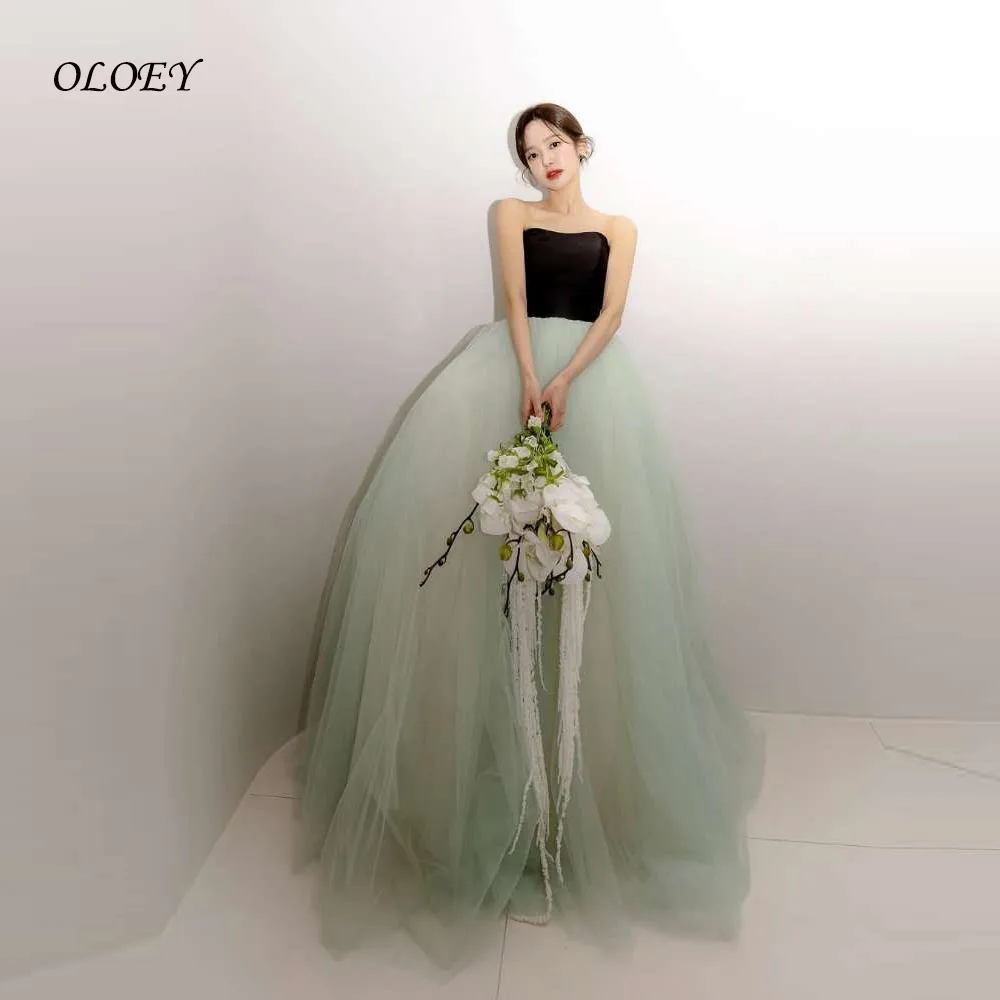 

OLOEY Contrast Color Evening Party Dresses Korea Photo shoot Black Top Mint Green Skirt Long Wedding Photo shoot Customized