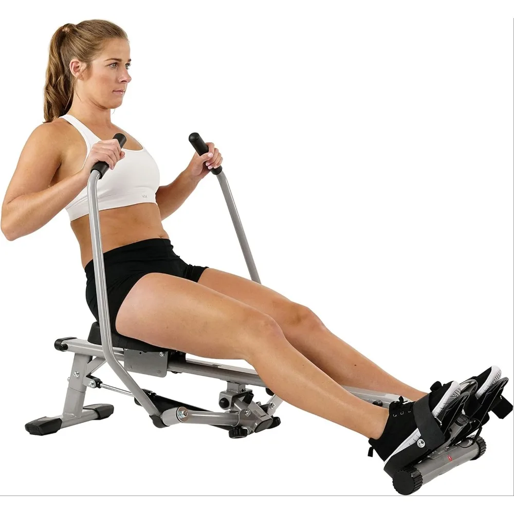 Smart compact full-motion rowing machine with full body workouts, low impact, extra-long tracks, 350 pounds of weight capacity