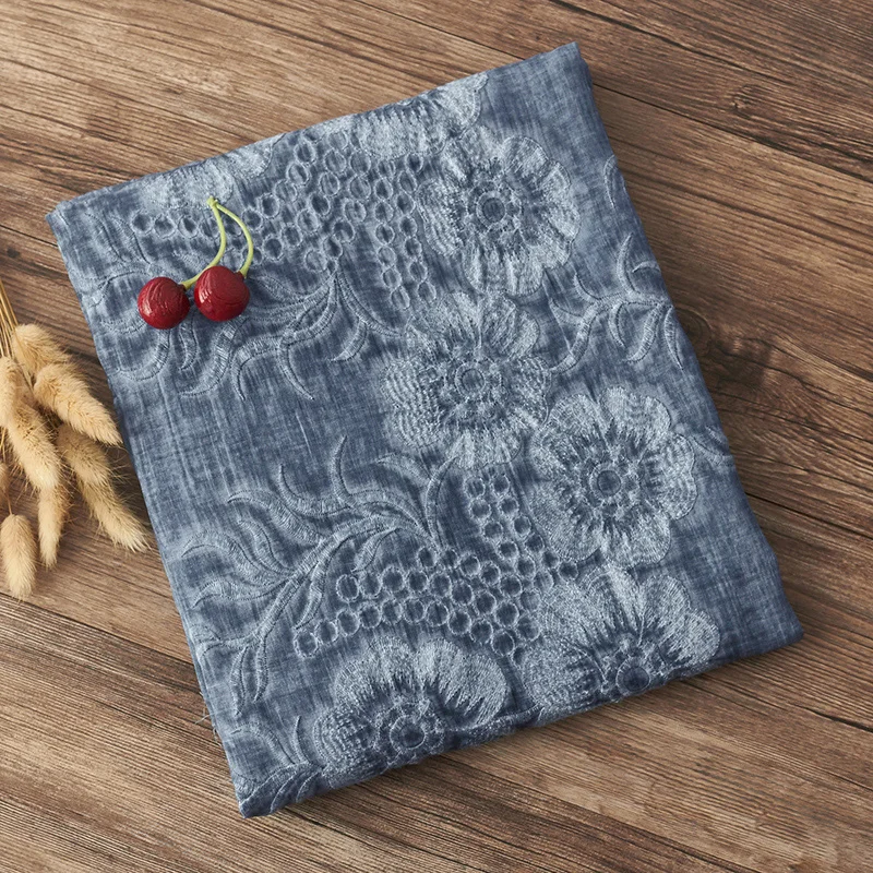 Название товара wholesale 700 ярдов органическая ткань рами Вышитая хлопчатобумажная нить tissus Процесс грязного крашения Модное платье юбка шаль ткани Код товара