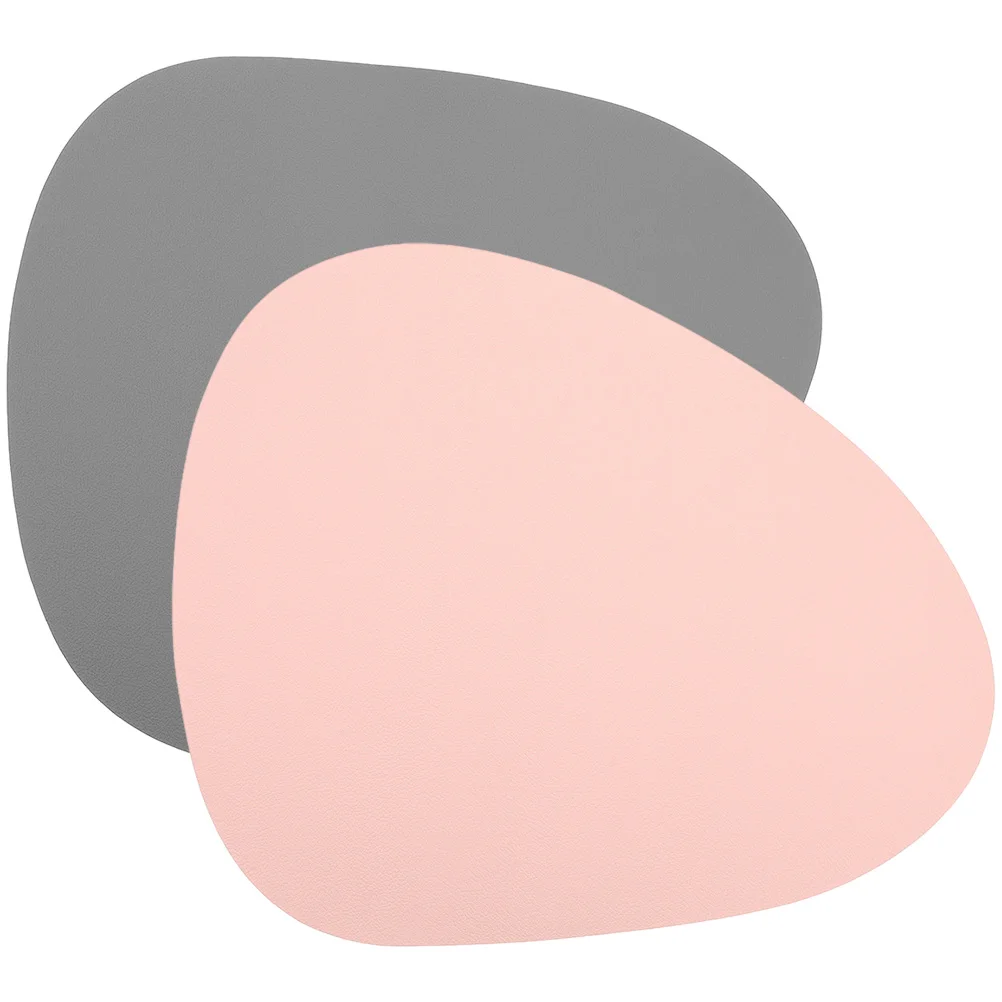 

2 Pcs Placemats Dinner Mats Egg Shape PVC Material Washable Tableware Mat Insulated Bowl Mat Pink Grey Color
