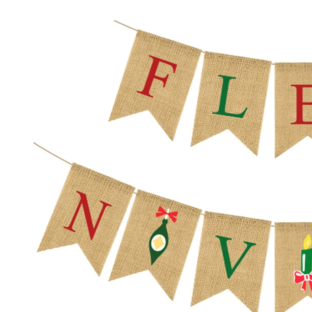 

2 Pcs Christmas Banners Garlands Bunting Party Pull Flag Linen for Swallowtail Bride