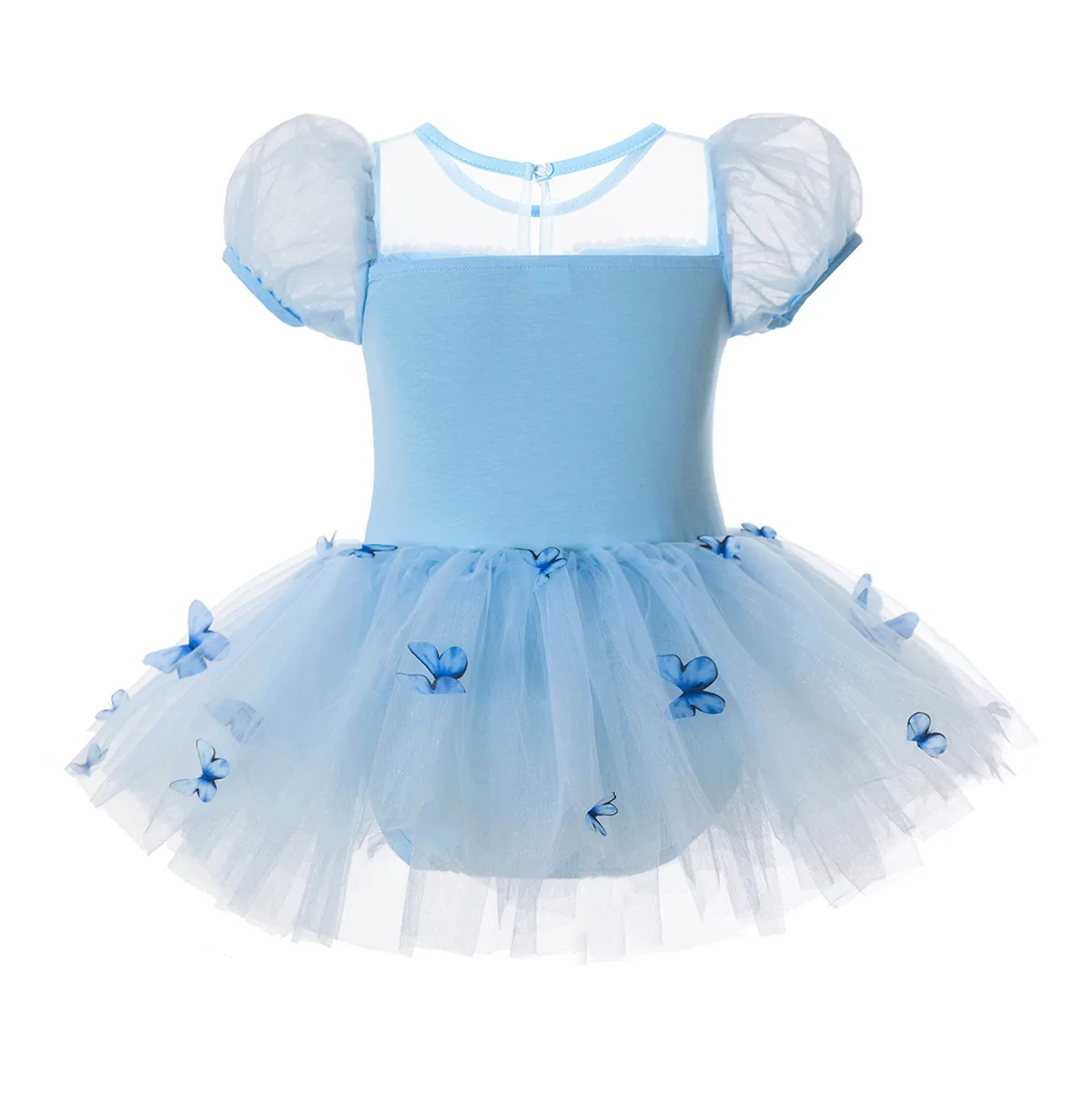 فستان رقص سندريلا للفتيات مزين بالترتر على شكل فراشة ملابس باليه للأميرة من عمر 2 إلى 8 سنوات زي تدريب للأطفال فستان أزرق فاخر