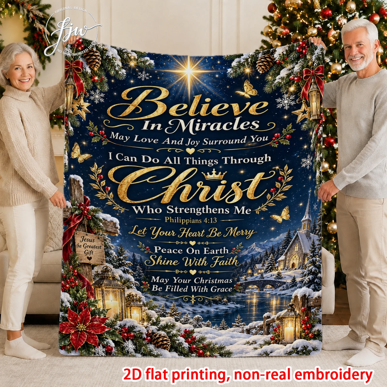 1pcs Christmas Believe in Miracles Christian Lion Son Blanket with Faith Holiday Home Decor Throw Blanket
