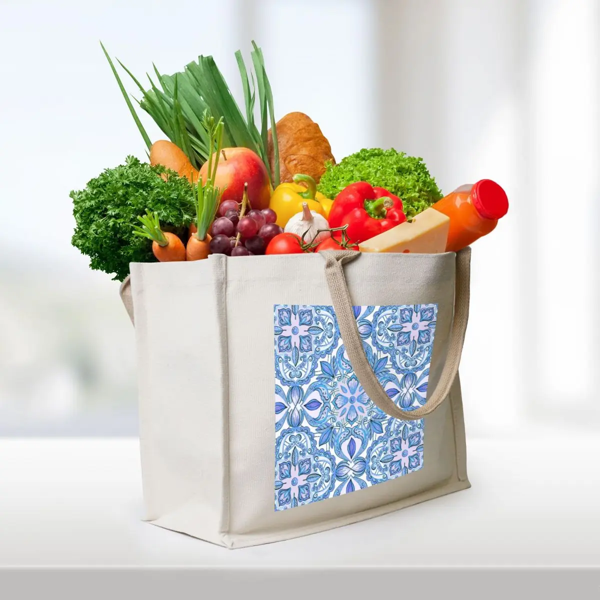 Cornflower Blue, Lilac & White Floral Pattern Tote Bag Gift bag Canvas tote bags cloth bags