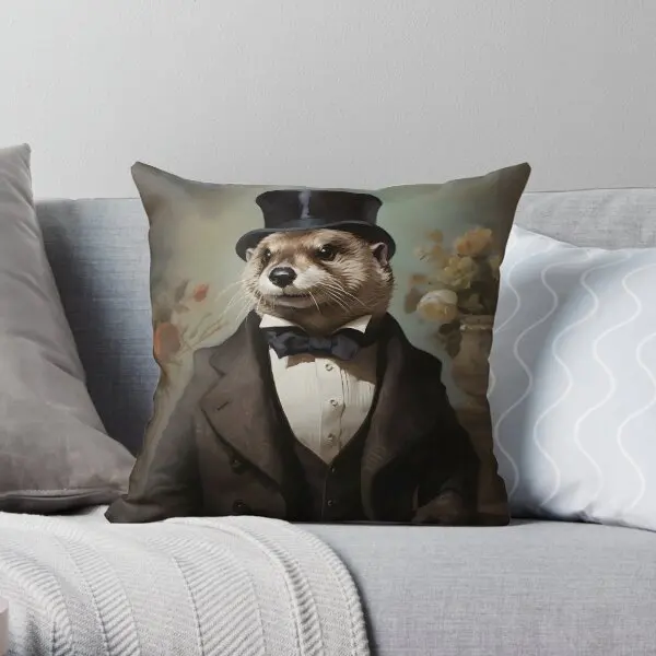 Otter Portrait Dapper Animal Art  Printing Throw Pillow Cover Sofa Bed Car Waist Fashion Home Case Pillows not include One Side