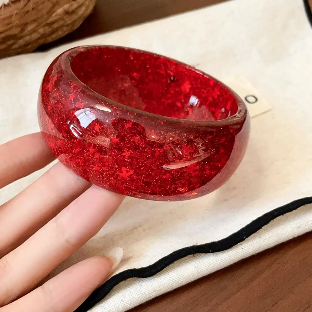 Resin Aurora Dopamine Bangle Circle Geometric Europe American Style Women Wide Bracelet Jewelry Accessories Smudging