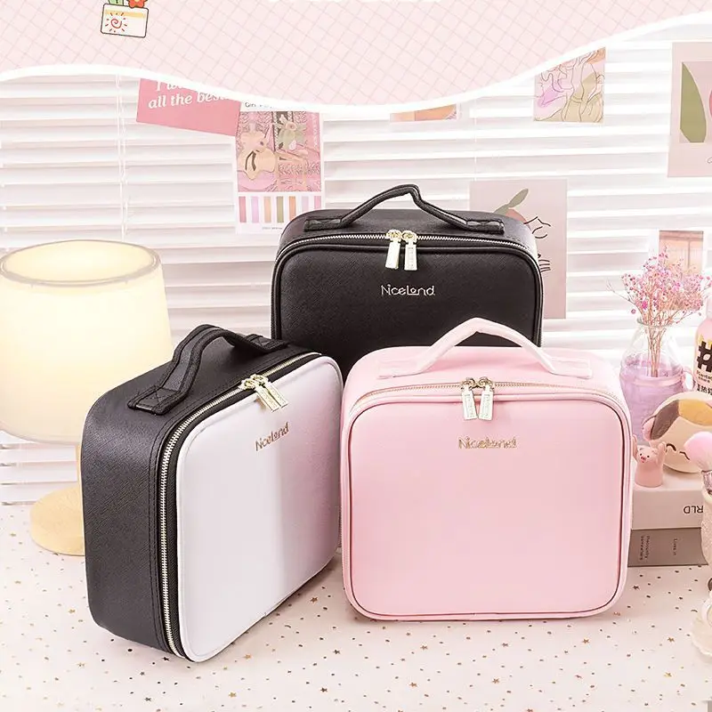 Smart LED Cosmetic Case with Mirror Cosmetic Bag Travel Makeup Bags for Women Fashion Portable Storage Bag Travel Makeup Bags