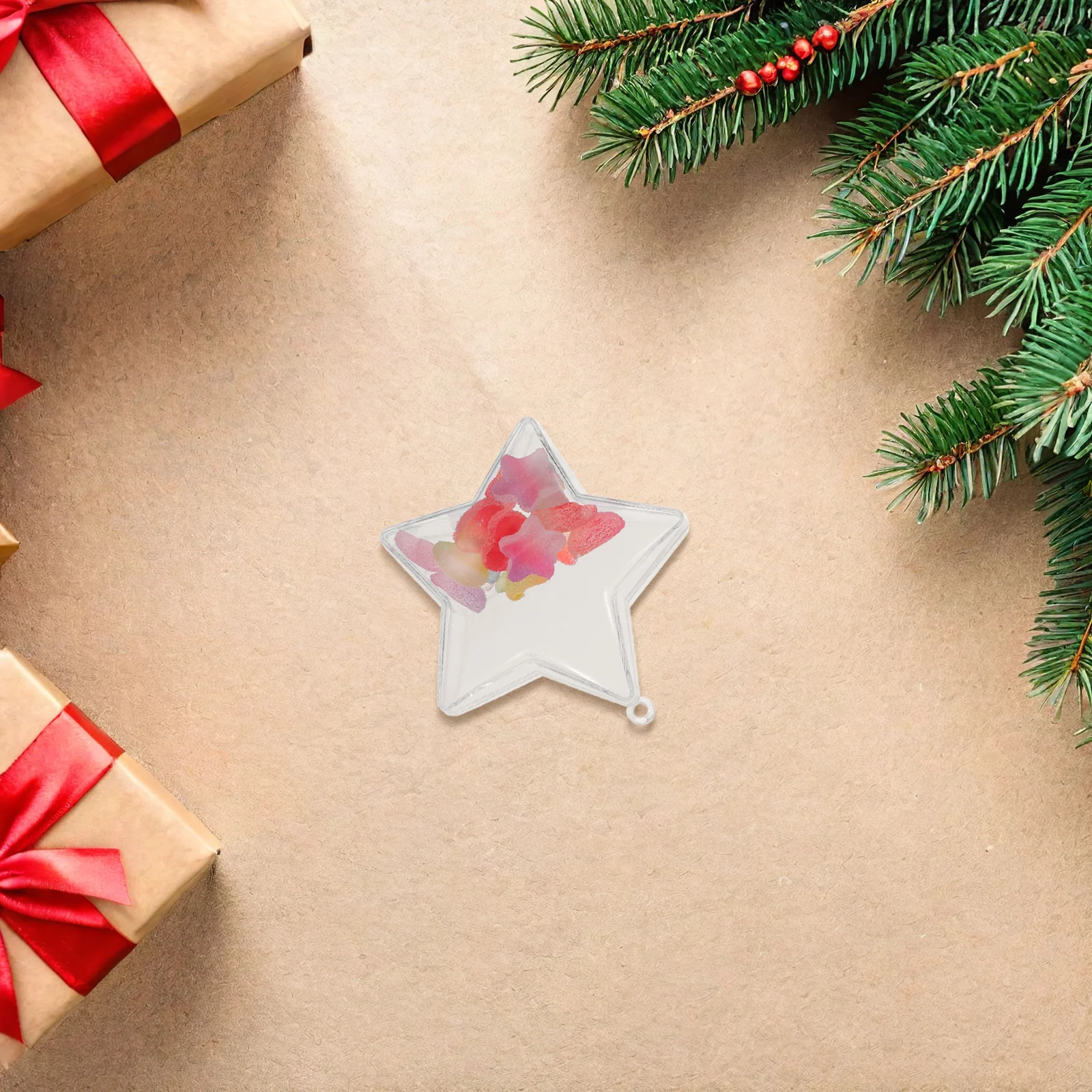 

25 Pcs Shiny Clear Star Ornaments Fillable Plastic Candy Holders Hanging Christmas Tree Decorations Star Shaped Gift Containers