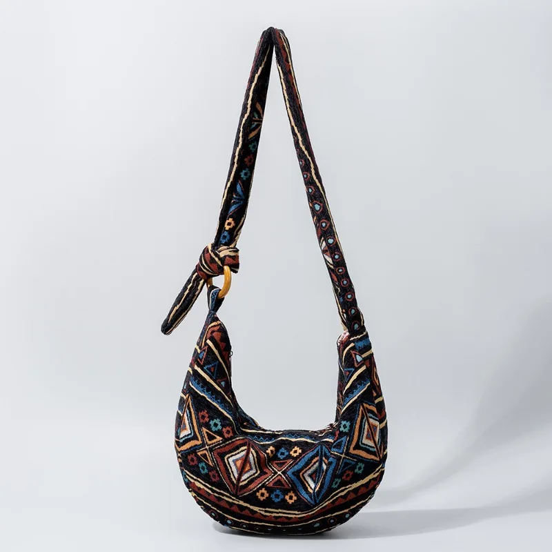 Uxst 2025 Hot Selling New Ethnic Style Wave Bag Women's Shoulder Bag Bohemian Style Commuting Canvas Bag Women Handbags  Purses