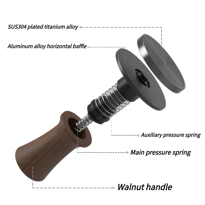 BEARR Coffee Tamper Double Spring Coffee Powder Walnut Handle Constant Pressure SpringCoffeeTamper 51/53/53.7/58.35 Barista Tool