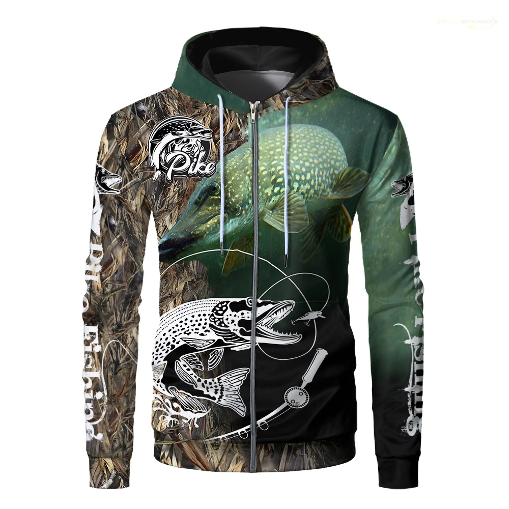 2024 جديد في الهواء الطلق الصيد زمم هوديي الكارب باس مارلين العين رملي بايك يطير الأسماك قلنسوة بسحاب الرجال النساء عادية الصيد البلوز #6