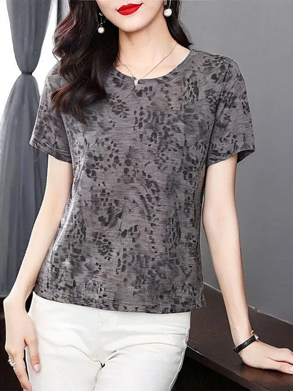 

Loose Mom T-Shirt Women's Fashionable Short Sleeve Top Stylish Warm Polyester Fiber round Neck Print Summer 2026 New Style