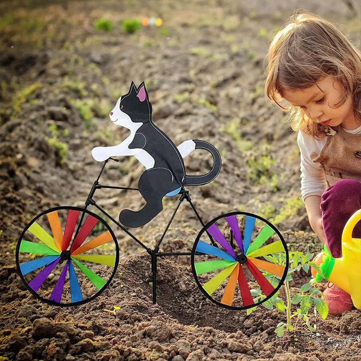 【AD10~】 Bike Wind Spinner Bike Garden Wind Spinner Ornaments Cute Animal Sculpture Bicycle Spinner Windmill for Lawn A
