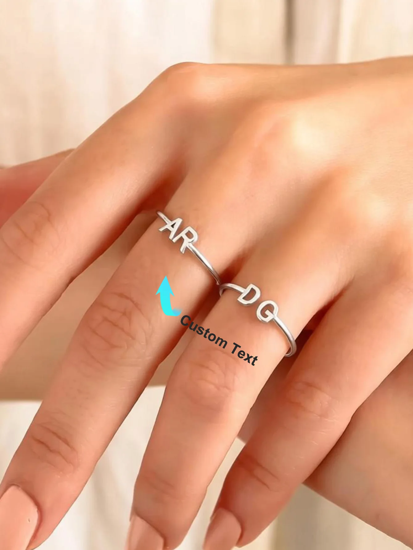 Personalisierte Doppel-Initialenringe für Damen, 18K vergoldeter Edelstahl, personalisierter Buchstabenring, Hochzeitsschmuck, Geschenk für sie – Detail 6