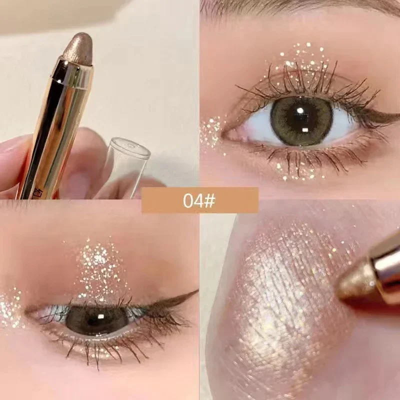 Shimmer Eyeshadow Stick Easy Glitter Highlighter Eyeshadow Pencil Brightening Makeup Pink Silkworm Champagne Gold Eyeliner