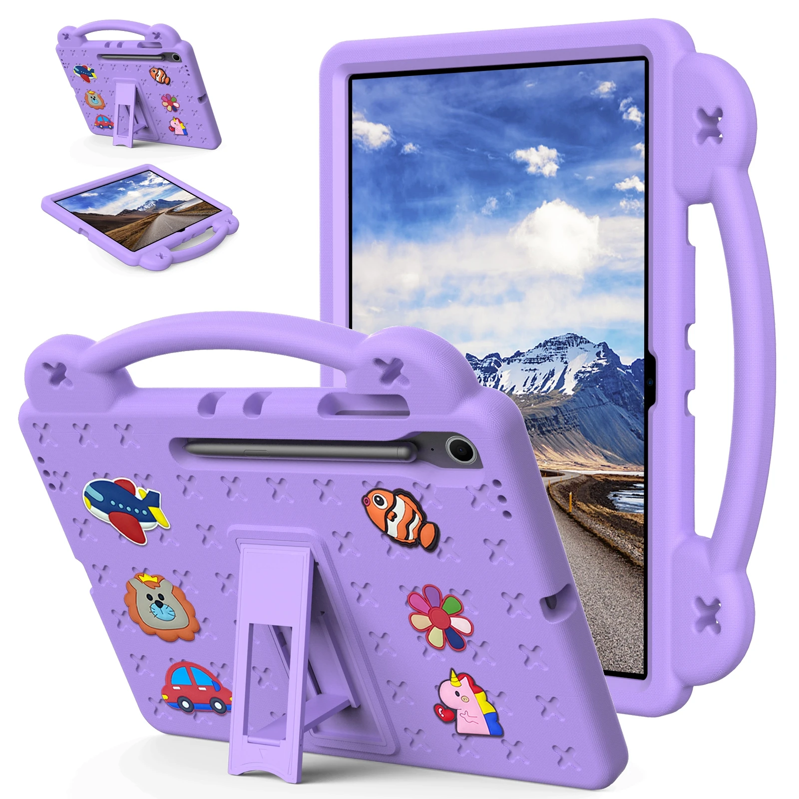 

For Samsung Galaxy Tab S10 FE+ Case Kids EVA Tablet Cover with Kickstand - Purple