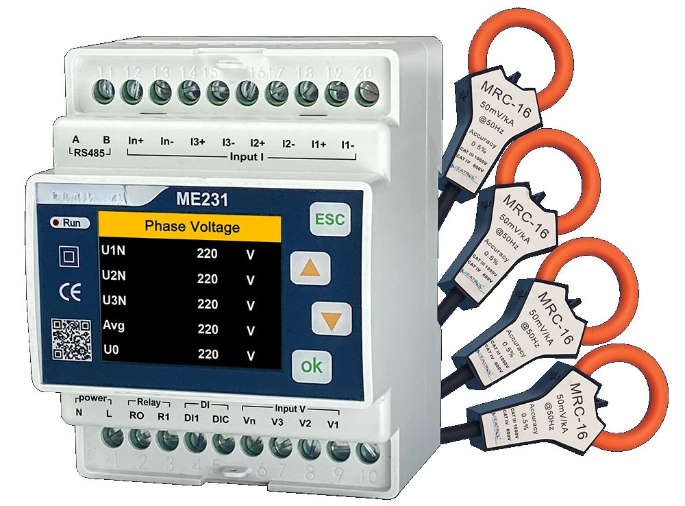 

Guide rail electric meter ME231 directly supports the coil.