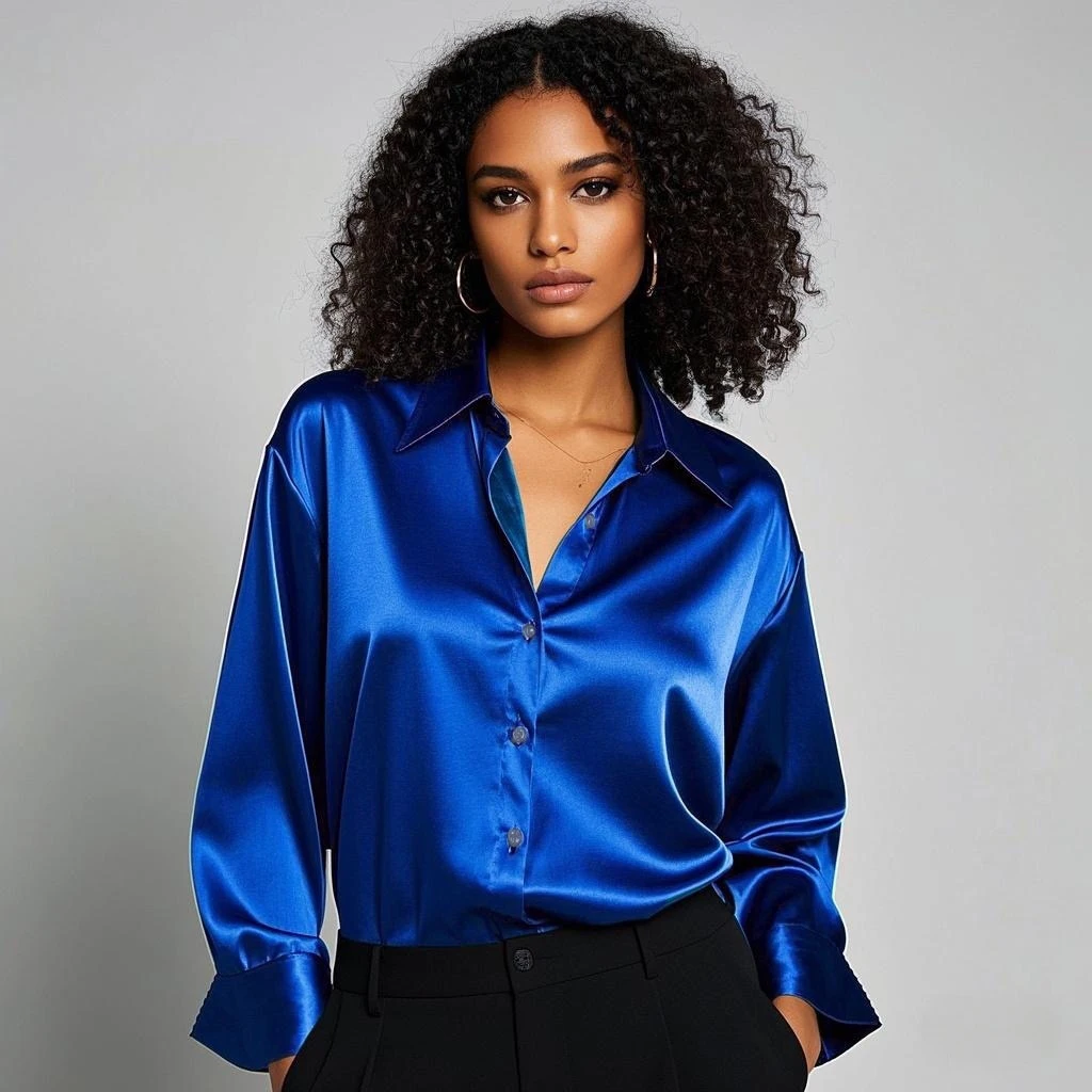 Koreanische schicke Bürodamen-Satin-Hemden, passende elegante weibliche Bluse, 2025, Sommer, neu in Damen-Hemden und Blusen, Trend-Tops – Detail 9