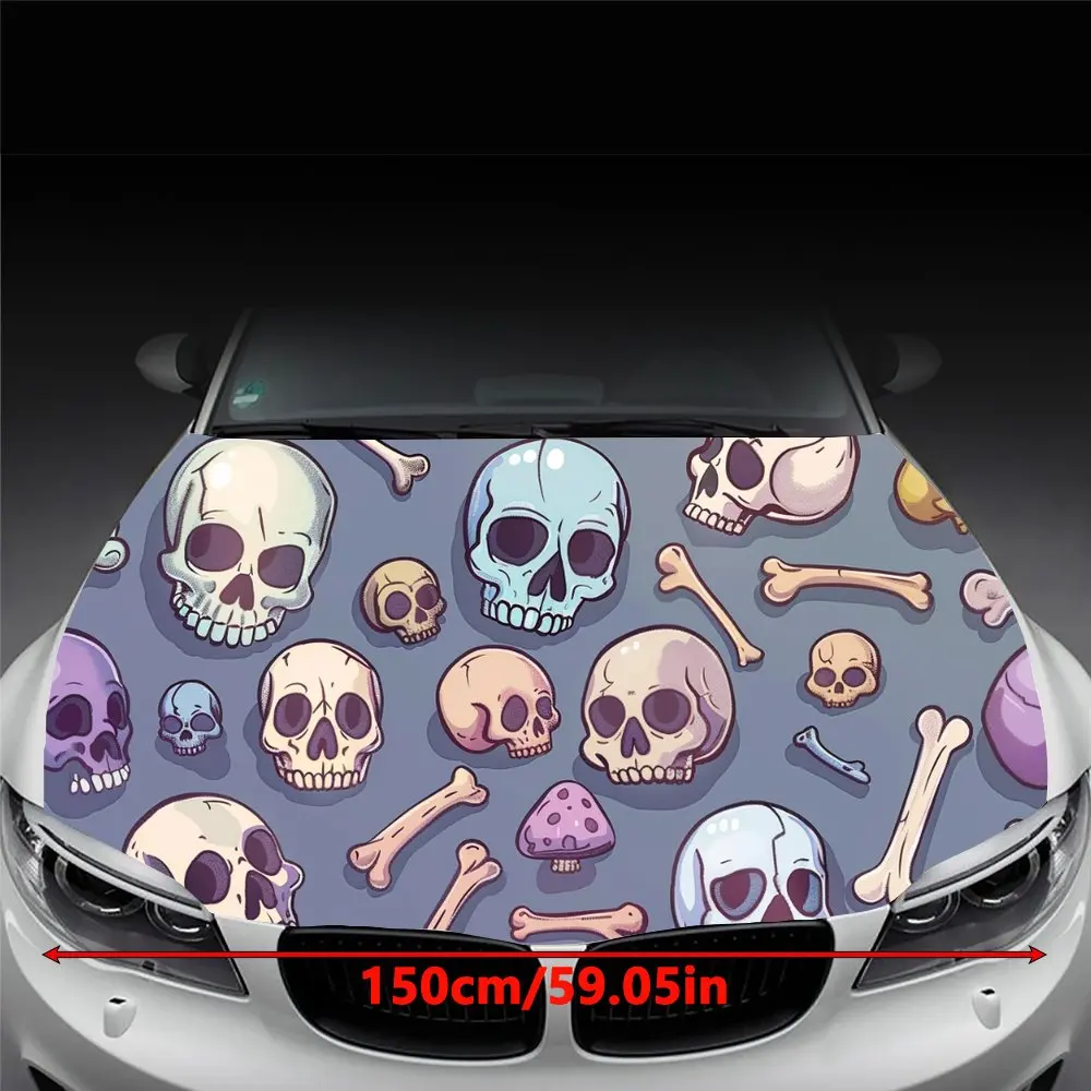 Cartoon Skull Head Bone Print Car Hood Wrap Color Vinyl Sticker Truck Graphic Bonnet DIY Auto Accessories Decoration Wrap Decal