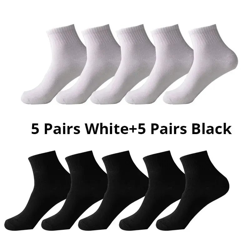 10 Pairs Men\'s Breathable Comfortable Socks Office Casual Business Sock for Sneakers Shoes Stocking Work Socks For All Seasons