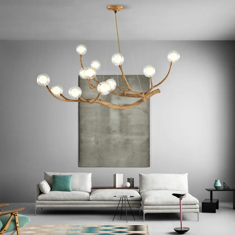 Modern Tree Branch Chandelier for Living Dining Room Table Center Decor Glass Ball Pendant Lamp Indoor Lustre Lighting Fixture