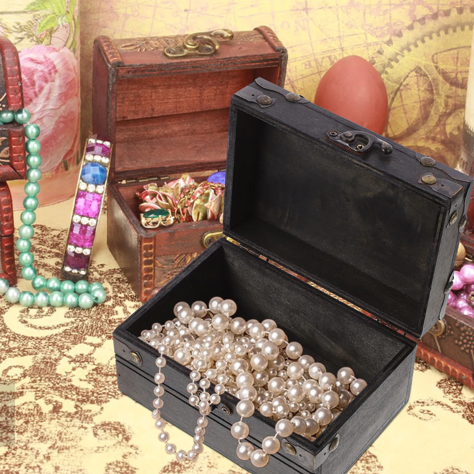 

Retro Storage Box Vintage Wooden Jewelry Case 6400B 01A Grey Keepsake Chest for Earrings Rings Diamonds Amber Trinkets Home