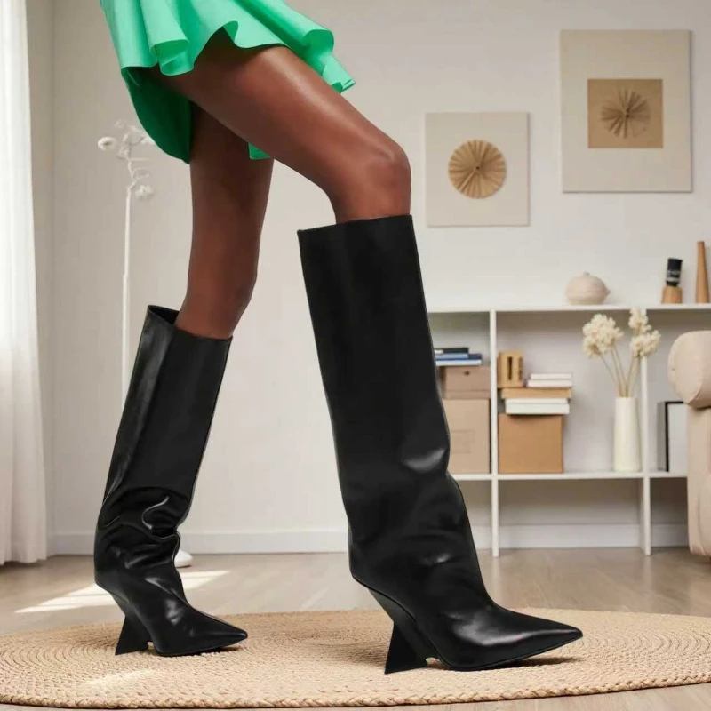 

Прямые банкетные туфли до колена на высоком каблуке в европейском и американском стиле, женские универсальные модные ботинки с острым носком