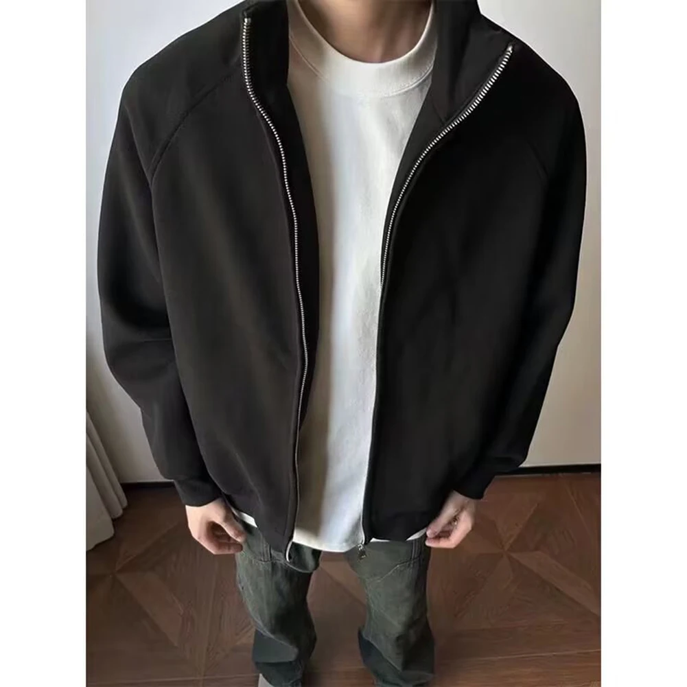 

Мужская свободная куртка с воротником-стойкой на молнии, кардиган, свитер, повседневный стиль, с длинным рукавом для повседневного офиса, отпуска