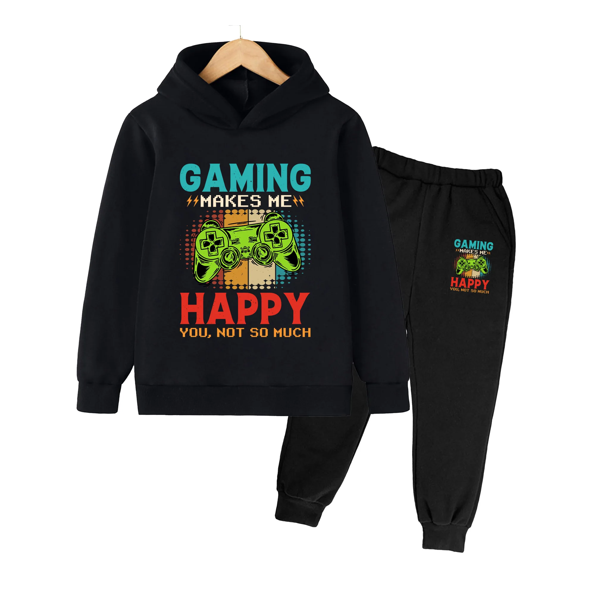 Boys Girls Gaming Print Hoodie & Sweatpants Set Casual Long Sleeve Sportswear for Daily Wear Game Lovers