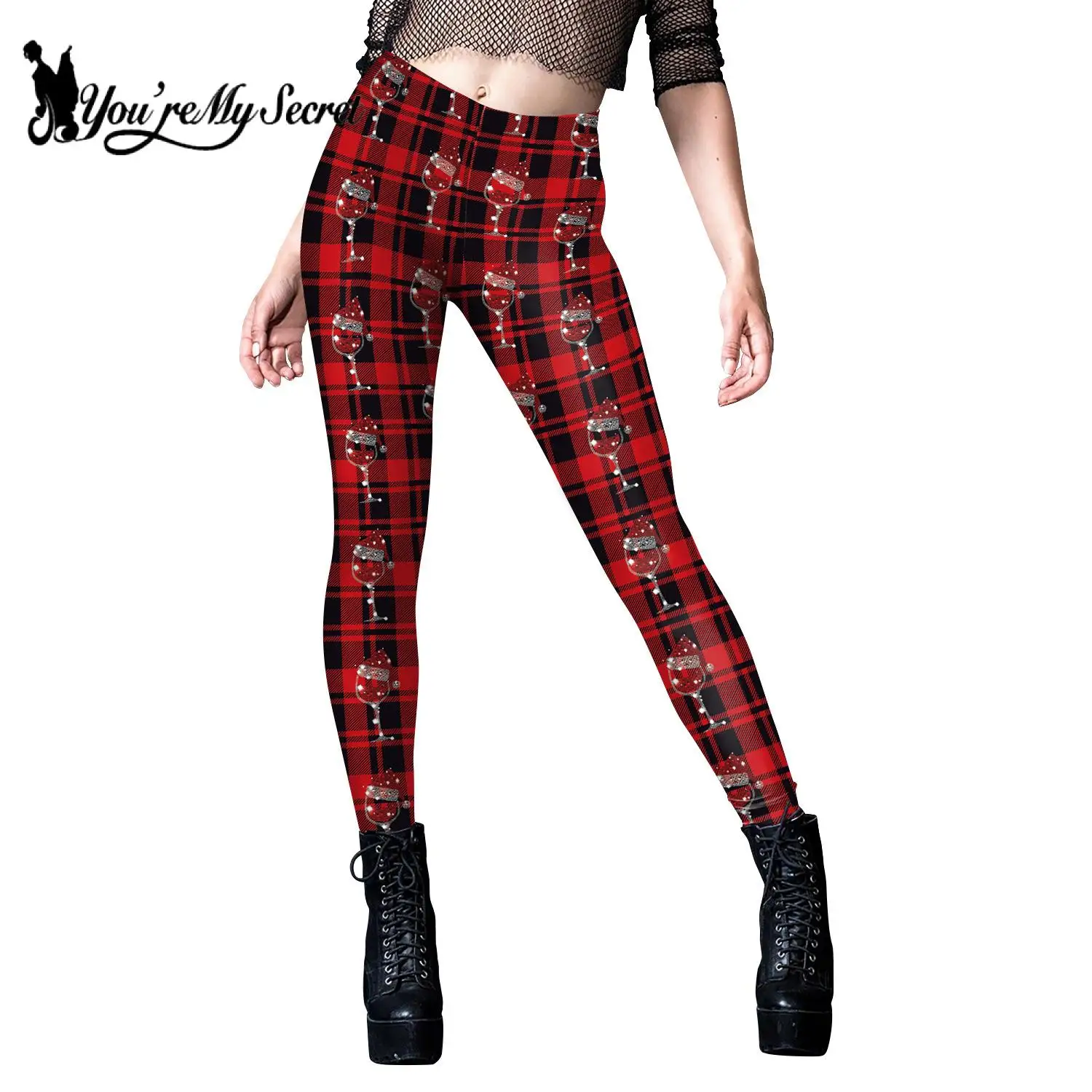 

[You're My Secret] Christmas Leggings 3D Stripe Red Plaid Snowflakes Print Sexy Skinny Pants Elasticity Women Legging Xmas Gifts