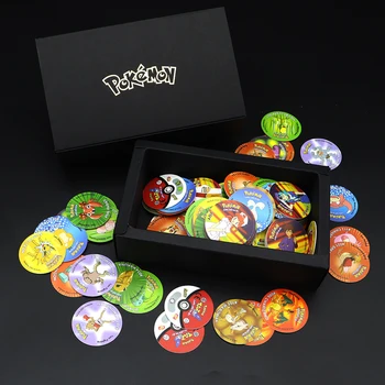 100/160 peças pokemon tazos 1/ 2 geração caixa de traços 3d redondo quadrado coleção cartões álbum treinador pogs cheetos chipitaps
