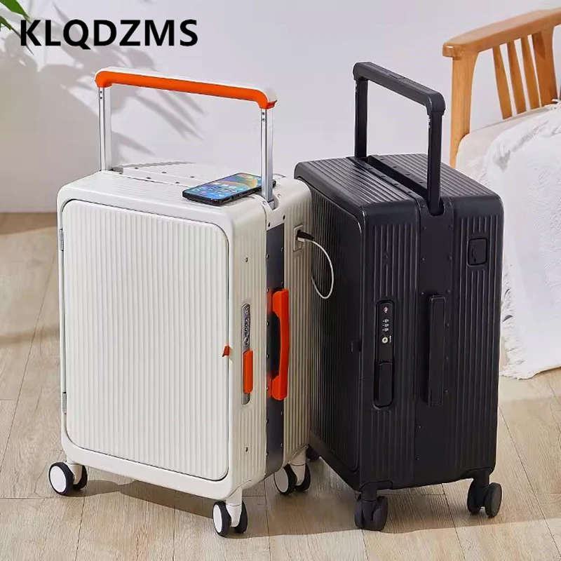 

KLQDZMS PC Suitcase 20"25 Inch High Quality Front Opening Laptop Boarding Case Aluminum Frame Trolley Case Women's Cabin Luggage
