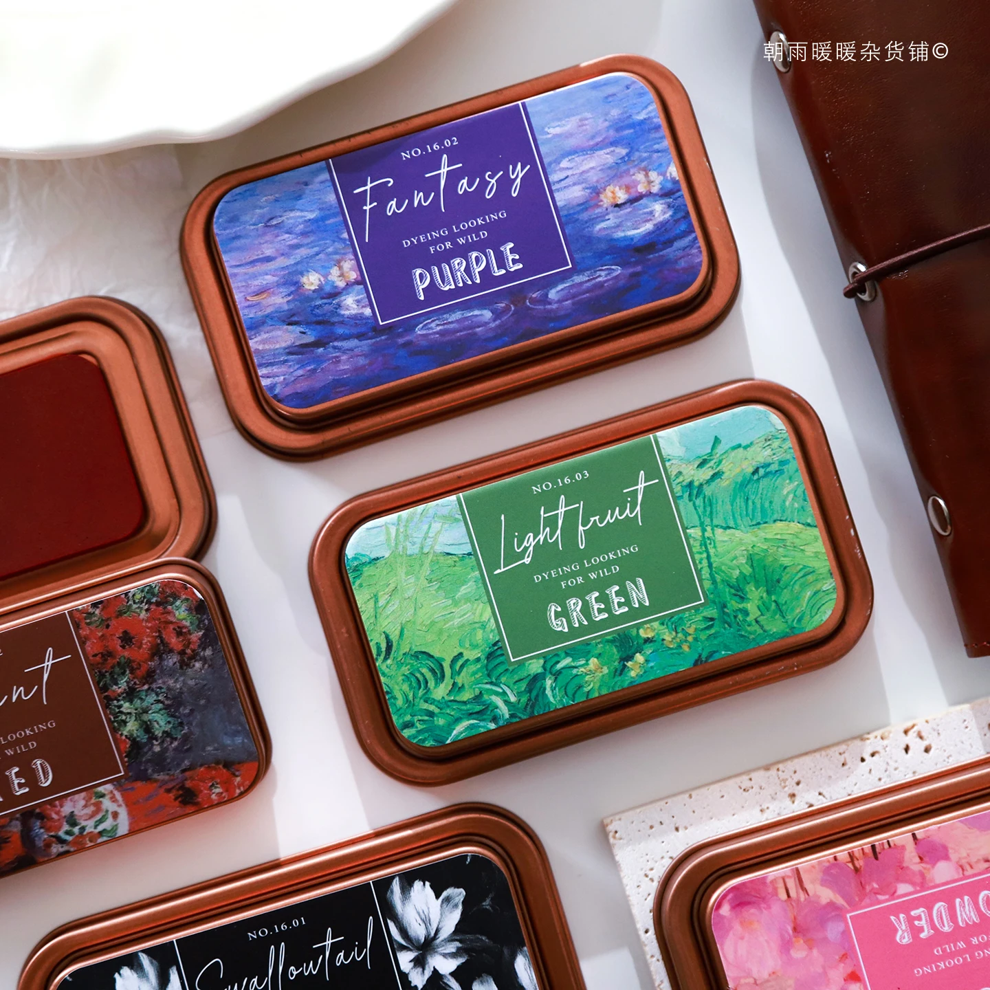Vintage Oil Painting Tin Box Ink Pad Children's Colorful Rubber Stamp Fingerprint High-End Oil-Based Journal Stamp Ink Pad
