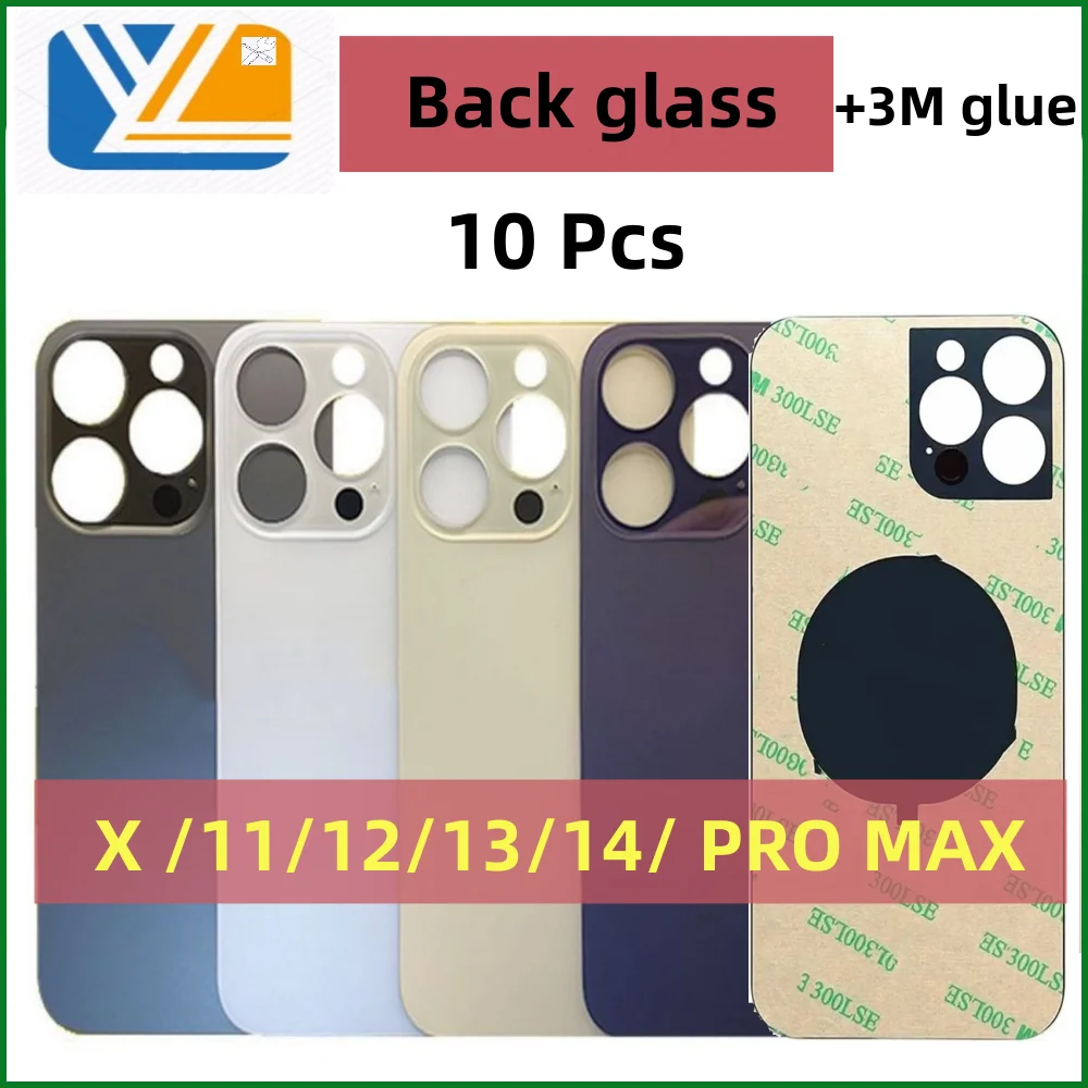 10Pcs For iPhone Back Cover Replacement X 11 12 13 14 Pro Max Case Large Camera Hole Rear Battery Glass Cover+3M glue 14 Plus