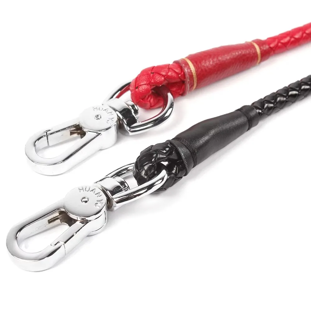 Custom Durable Waterproof Leather PU Breakaway Padded Solid Western Luxury Alloy Dog Leash with Chain for Outdoor Training