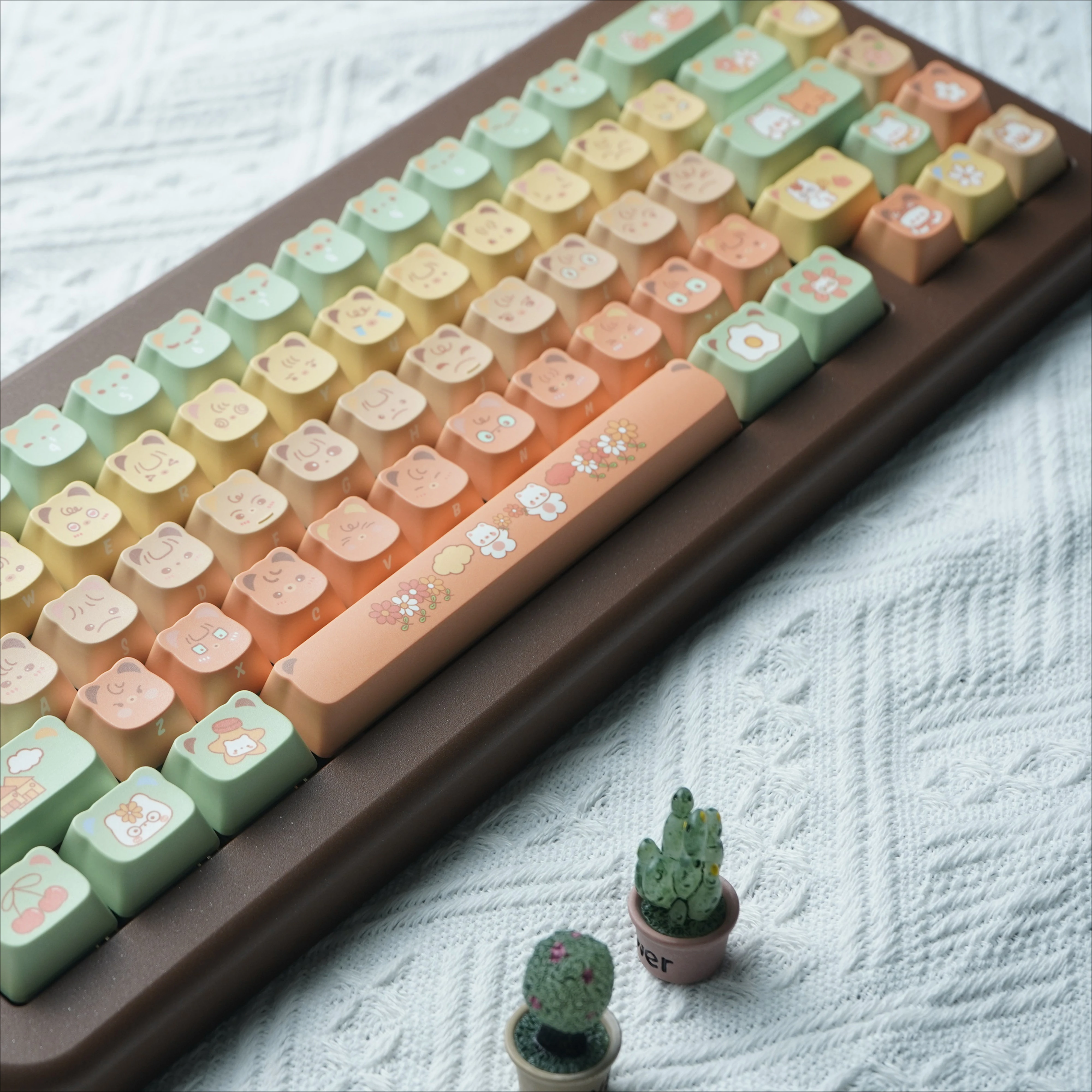 Cute Citrus Bear Theme Keycap, Material original PBT, Ear Keyboard Cap, Keycaps gravados laterais, PBT, perfil, presentes para meninas, 138 chaves