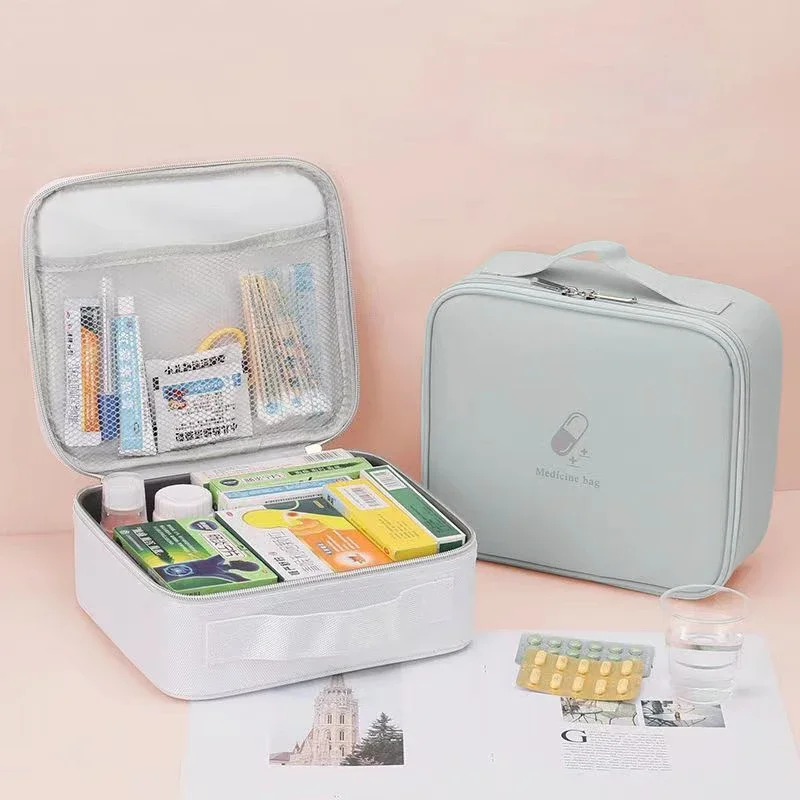 ขนาดใหญ่ความจุถุงเก็บยาแบบพกพาหนา Family First Aid Kit กล่องยา Travel Camping Pill Pouch อุปกรณ์เสริม