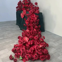 Artificial Flower Row Wedding Backdrop Decor Peacock Tail Flower Runner Sofa Props Table Centerpiece Flower Ball Window Display