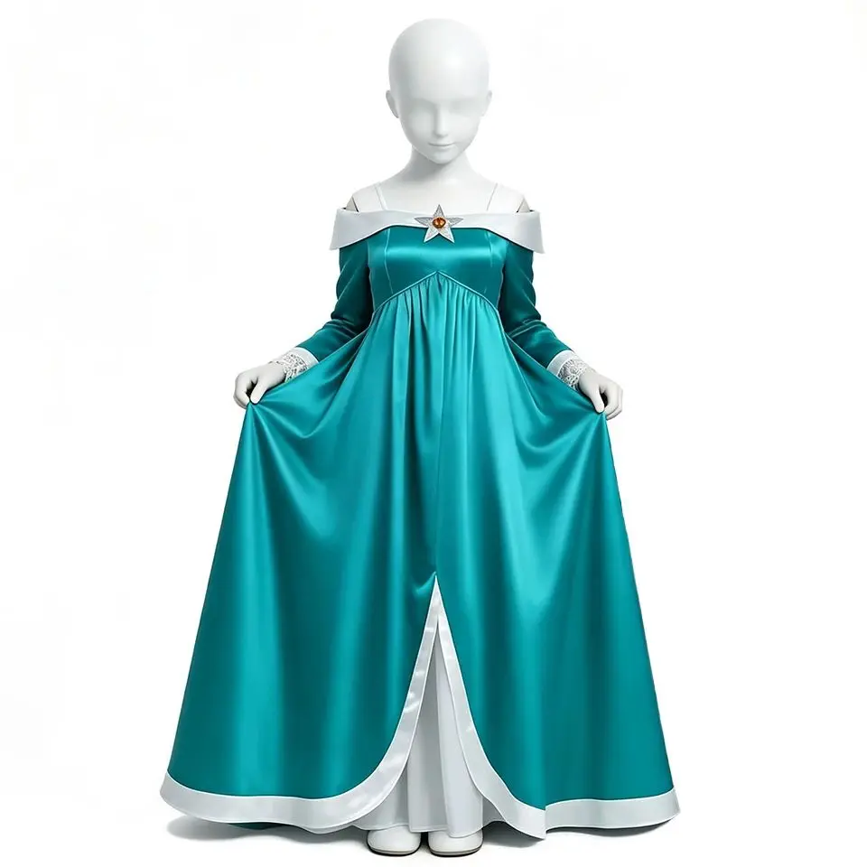 Princess Rosalina Cosplay Costume For Girls Lovely Green Dress Princess Crown Wand Set Halloween Party Carnival Outfits - view 3