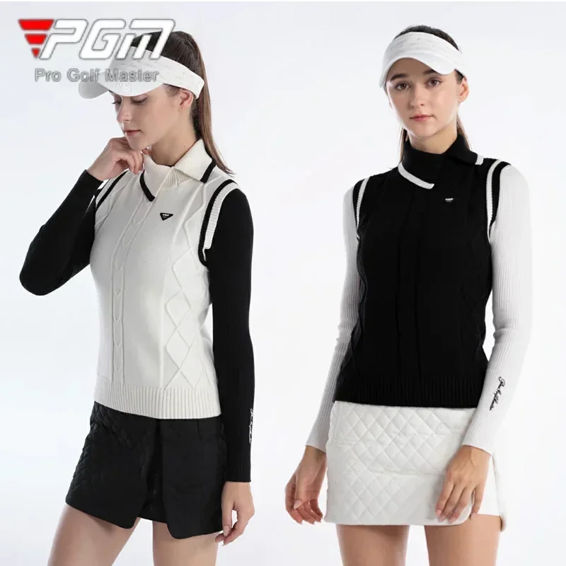 PGM Ladies Padded Cotton Golf Short Skirt Keep Warm Slim Sport Culottes Women Knitted Sleeve Golf Vest Coldproof Soft Waistcoats